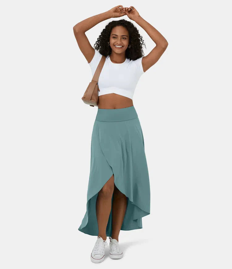 2 -ből 1 szoknya Gyors száraz, alkalmi midi, magas derékkal és alacsony fodorral