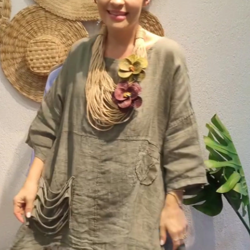 ✨Lenge felső oldalsó zsebekkel, laza szabású nőknek