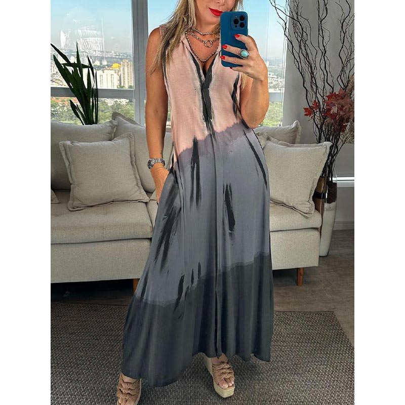 Női ujjatlan ruha V-nyakkal és megkötővel