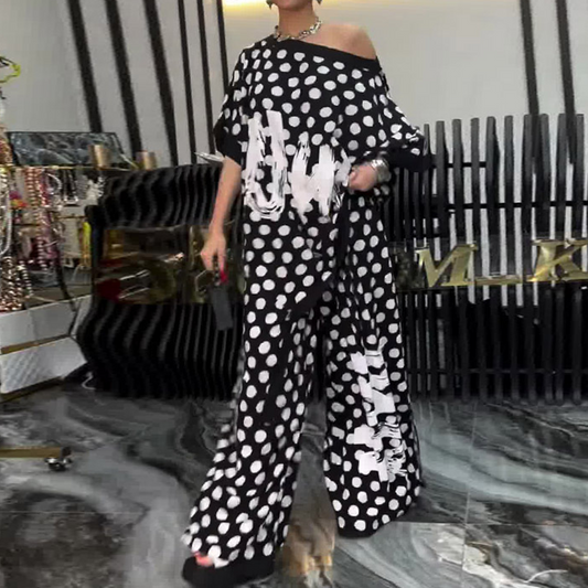 2 részes szett: túlméretezett felső és bő szárú nadrág nőknek