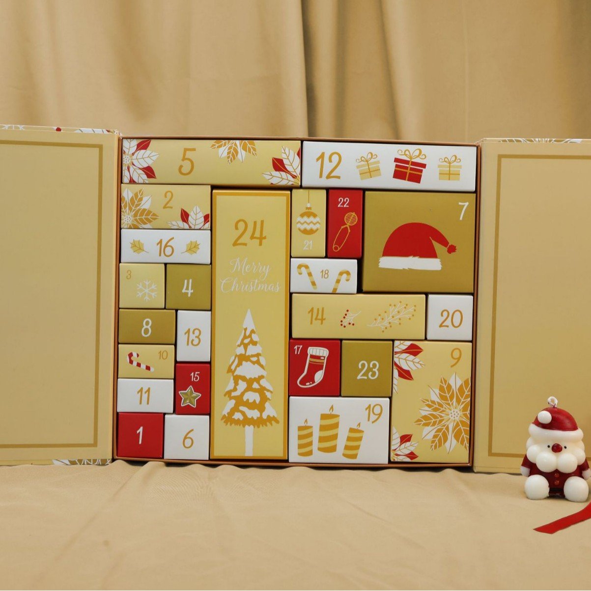 Rózsaszín Márvány Adventi Naptár 2025, 24 nap karácsonyig visszaszámláló doboz