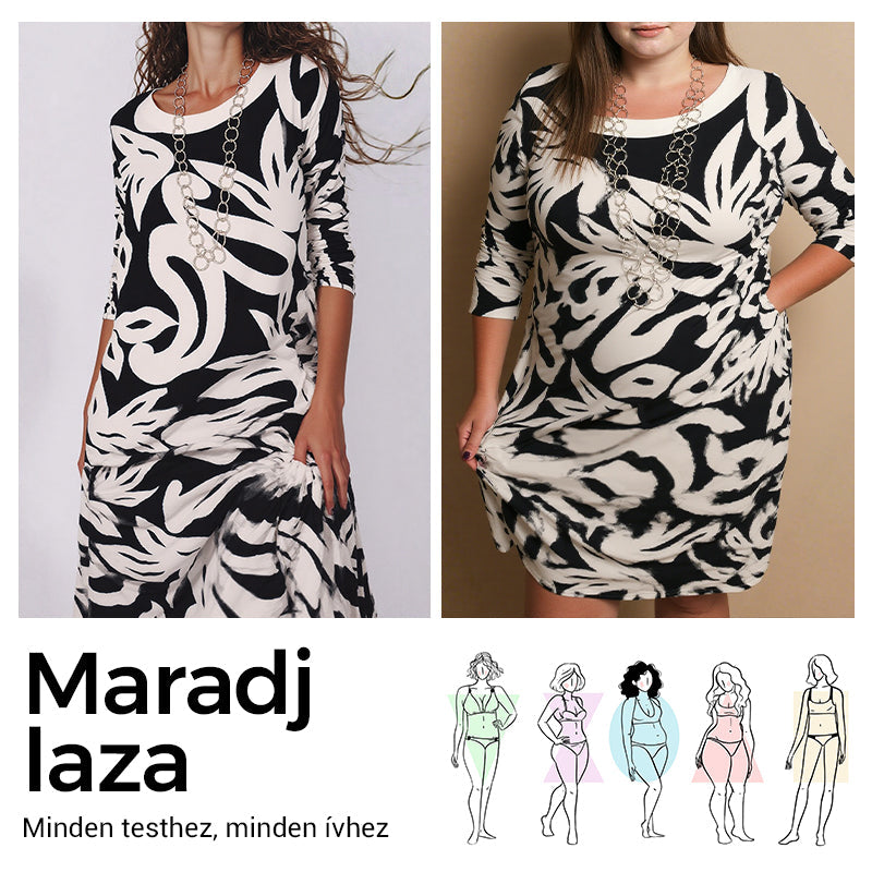 🌼Elegáns, bő, kerek nyakú, mintás női ruha