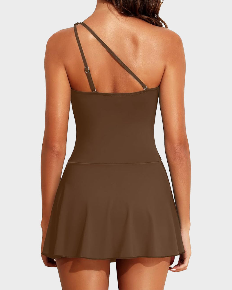 🔥Egyvállú, szoknyás egyrészes fürdőruha🌞🌊