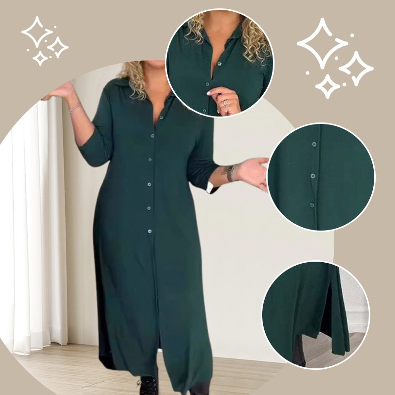 ✨ Hosszú ujjú ruha hajtókával és gombokkal