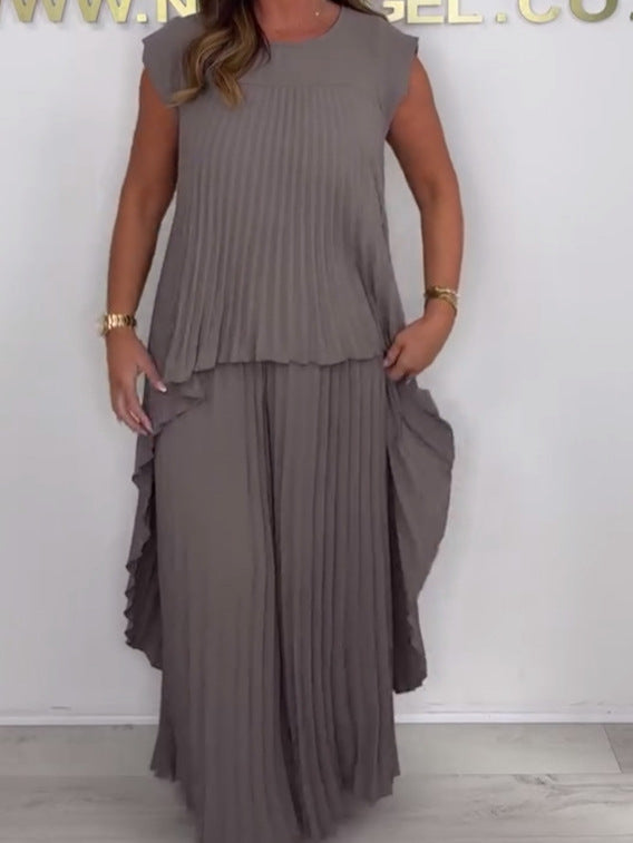 💖Rövid ujjú rakott blúz és bő nadrág