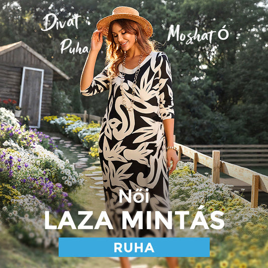 🌼Elegáns, bő, kerek nyakú, mintás női ruha