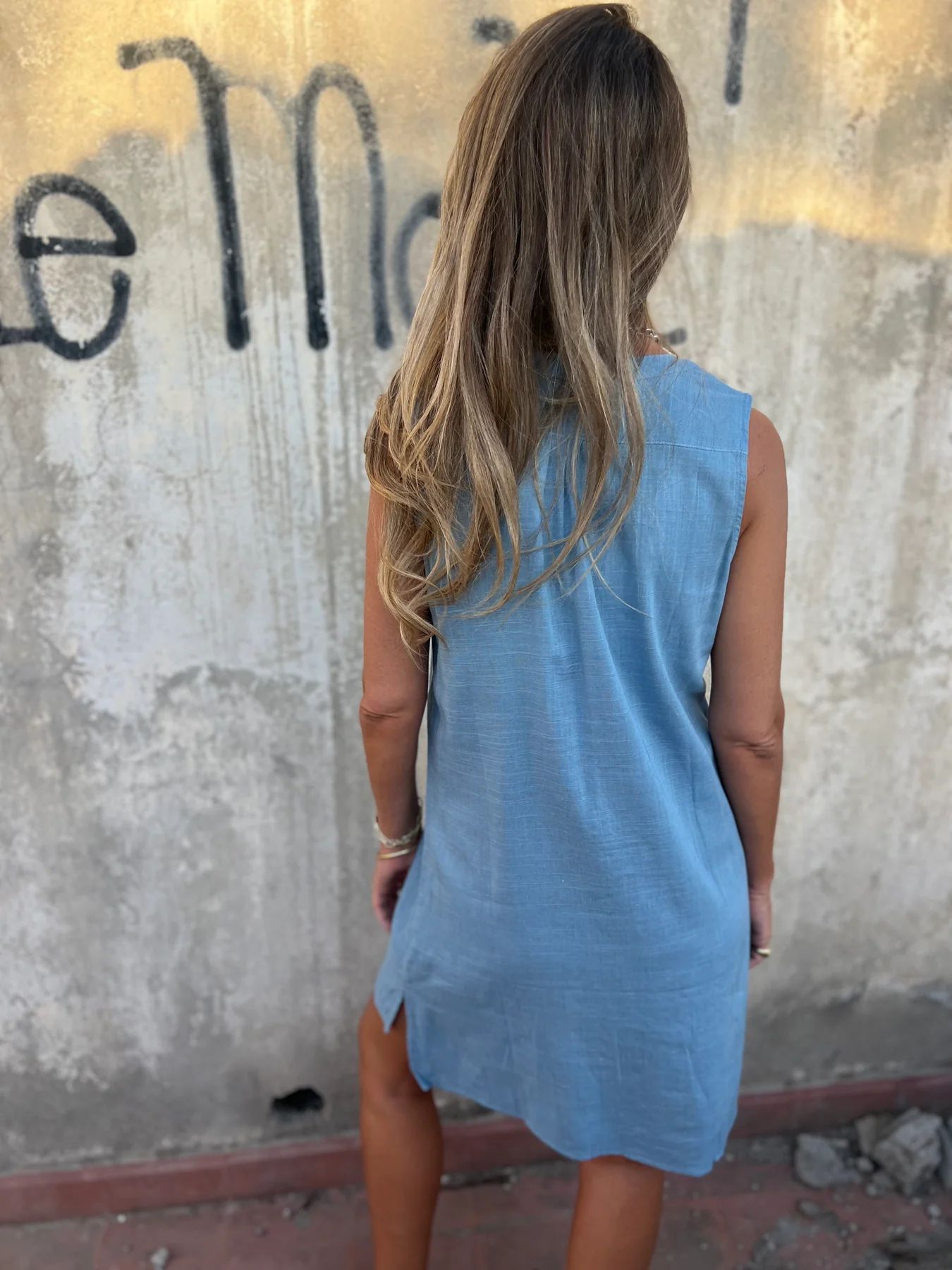 Női egyszínű pamut és lenvászon ruha