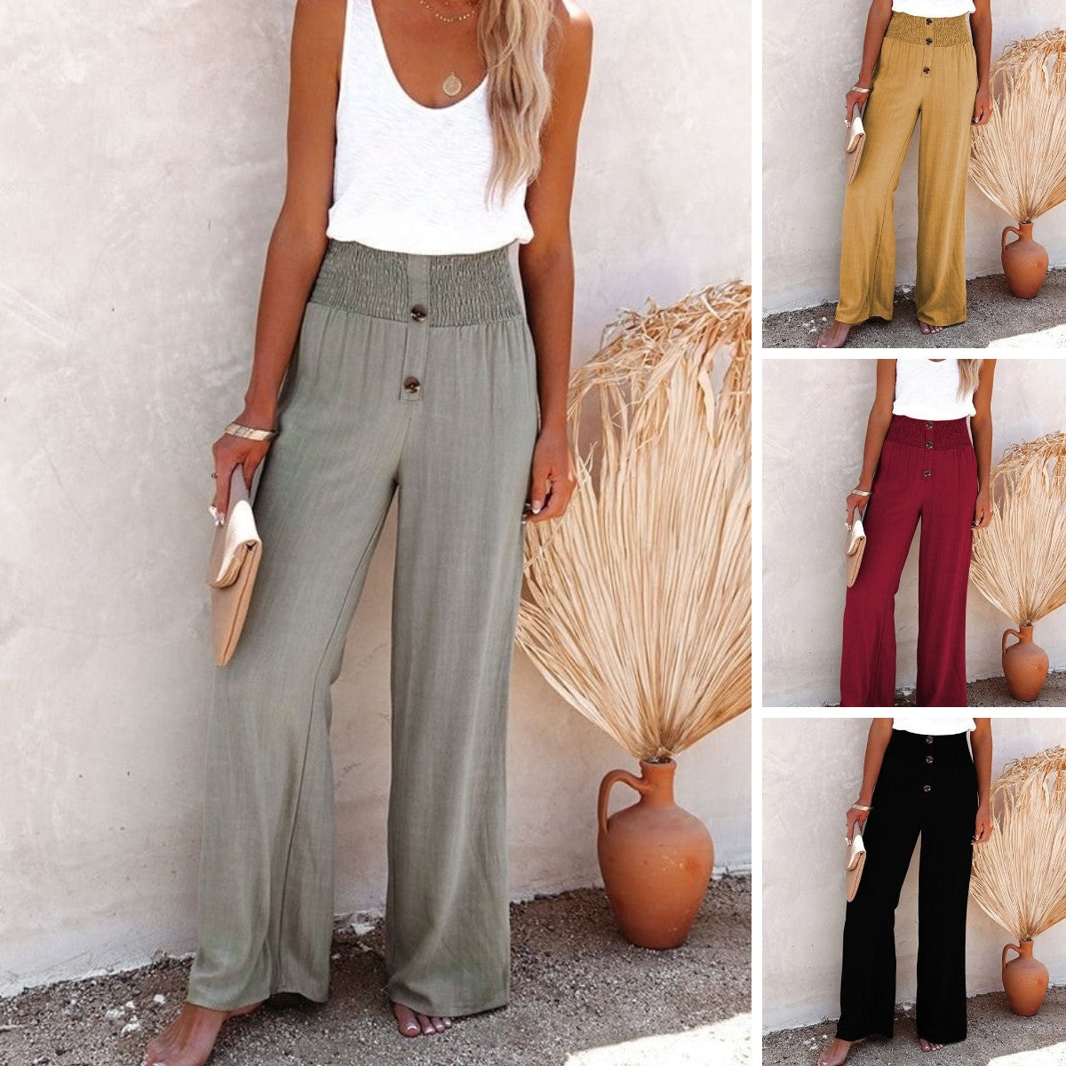 😍 Női vászon magas derekú nadrág