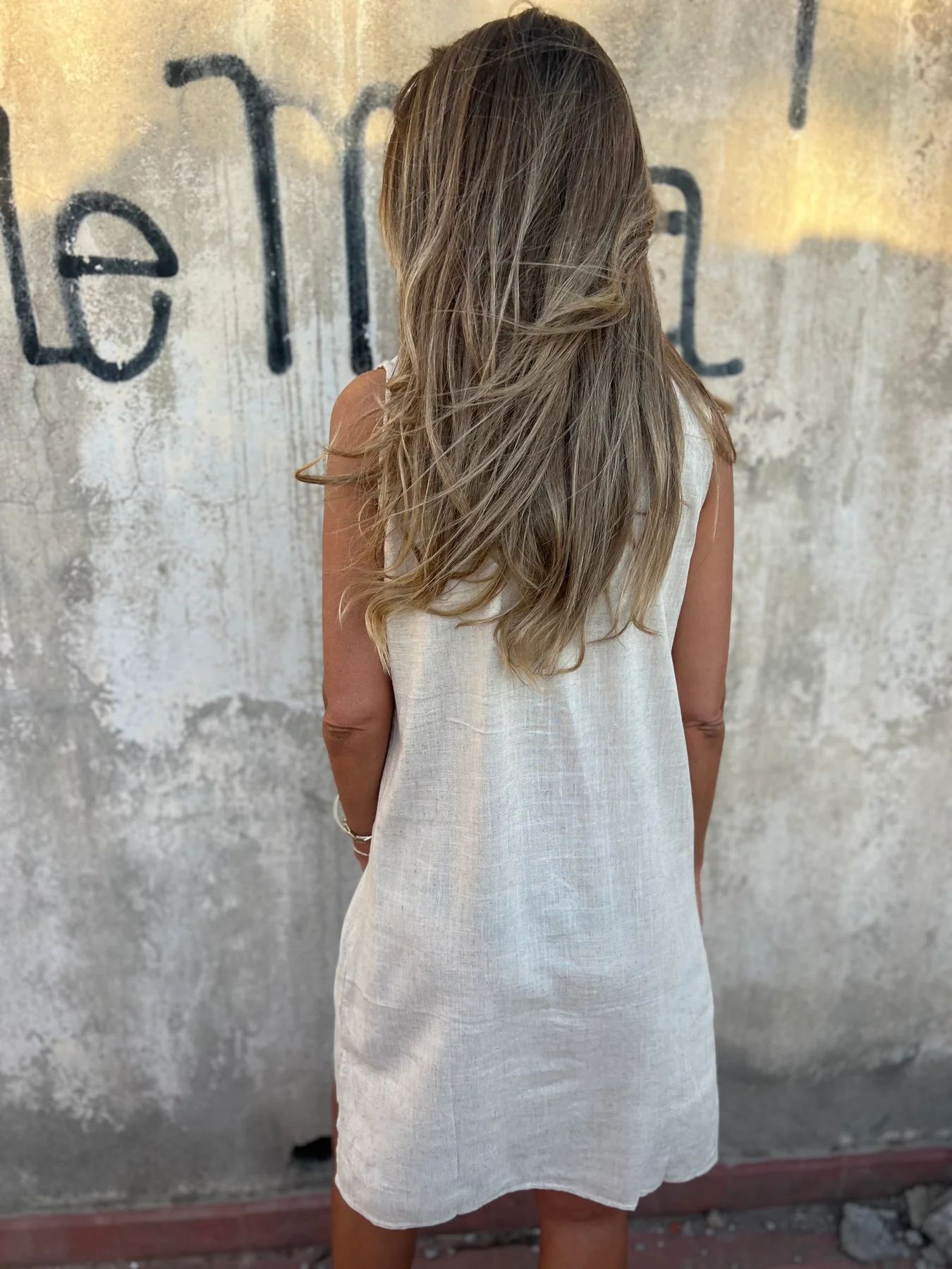 Női egyszínű pamut és lenvászon ruha