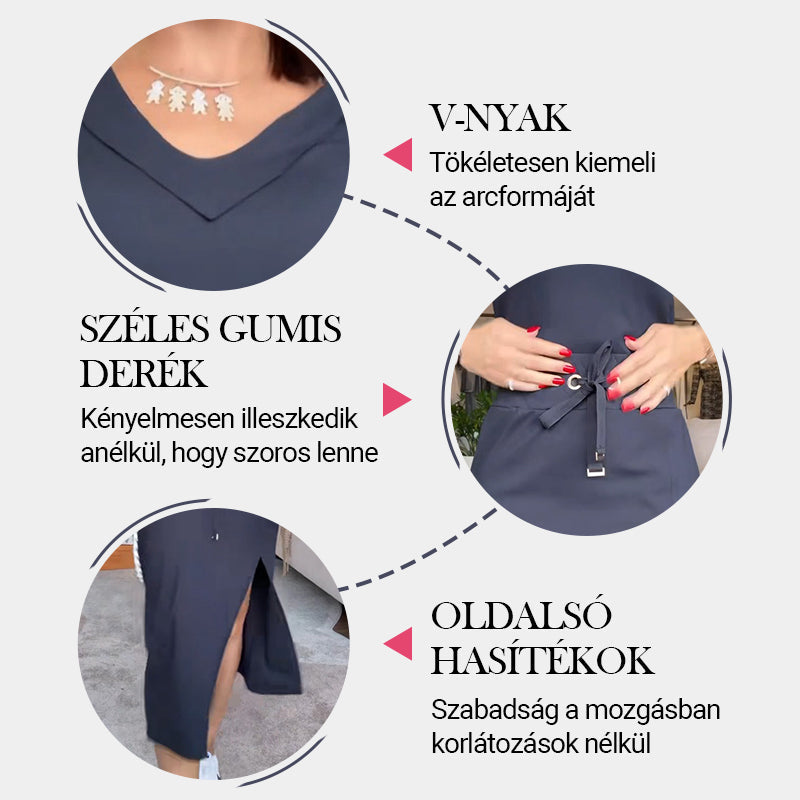 💥Női V-nyakú póló és midi szoknya szett👗