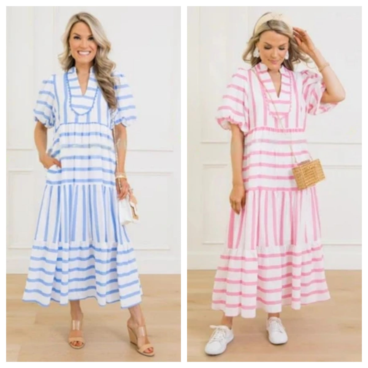 🌸Női nyári csíkos, bő, lezser, rövid ujjú ruha