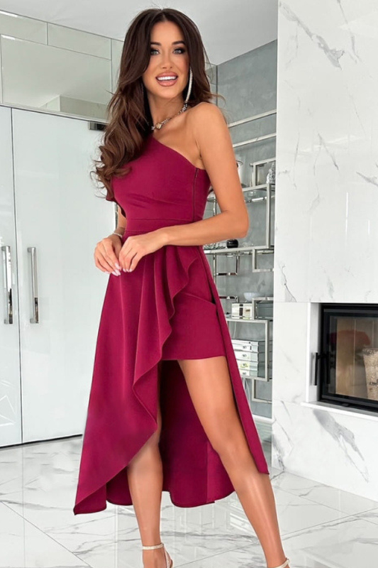 Elegáns, egyvállas ruha, egyszínű