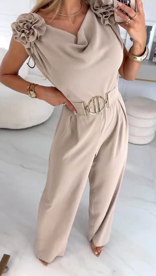 Női nyári ujjatlan overál 3D virágmintával és V-nyakkal