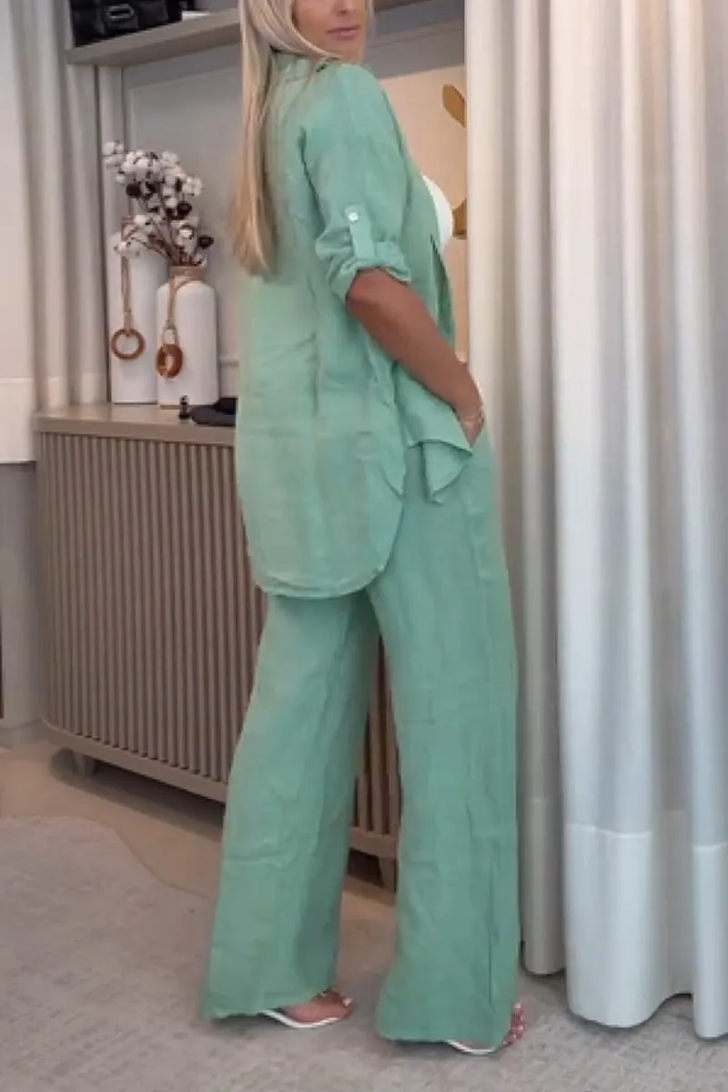 Női lezser, egysoros, pamut és lenvászon kosztüm hajtókával, kétrészes