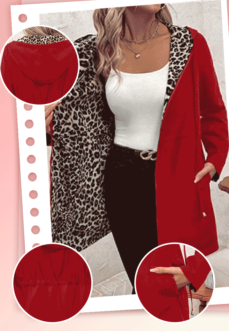 Megfordítható kapucnis kabát leopárdmintával