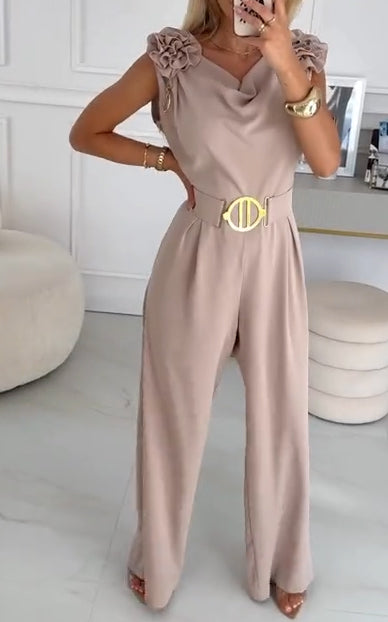 Női nyári ujjatlan overál 3D virágmintával és V-nyakkal