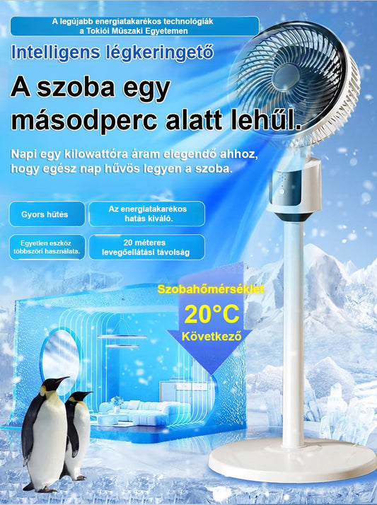 Halk nélküli, energiatakarékos, körkörös forgású álló ventilátor