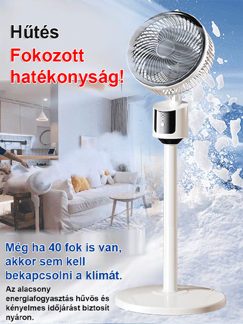 Halk nélküli, energiatakarékos, körkörös forgású álló ventilátor