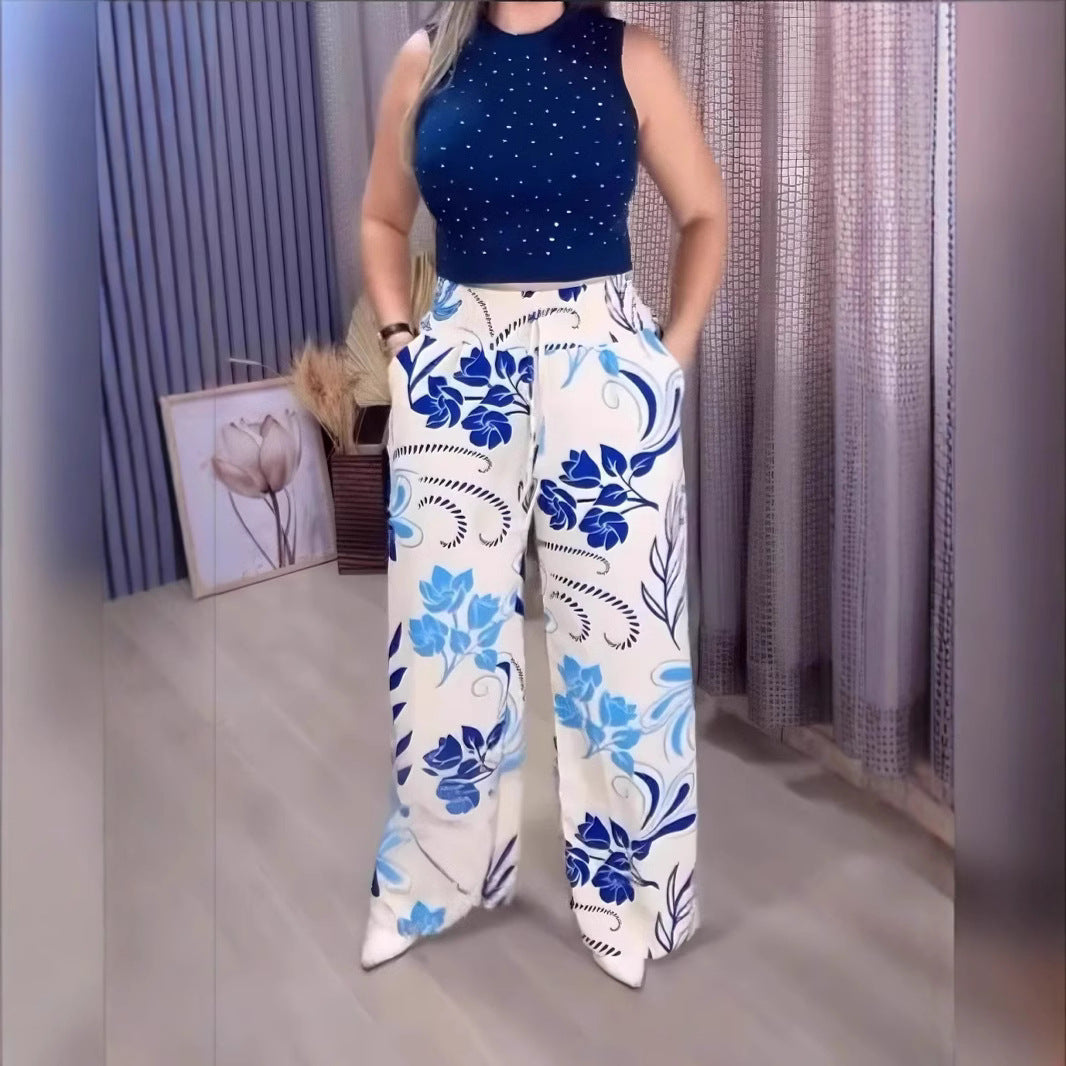 2025 Nyári új, nyomtatott széles szárú nadrágok