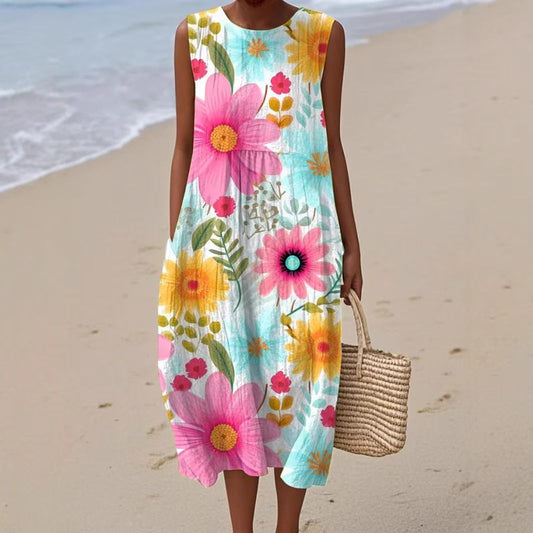 Női nyári ujjatlan ruha kerek nyakkivágással