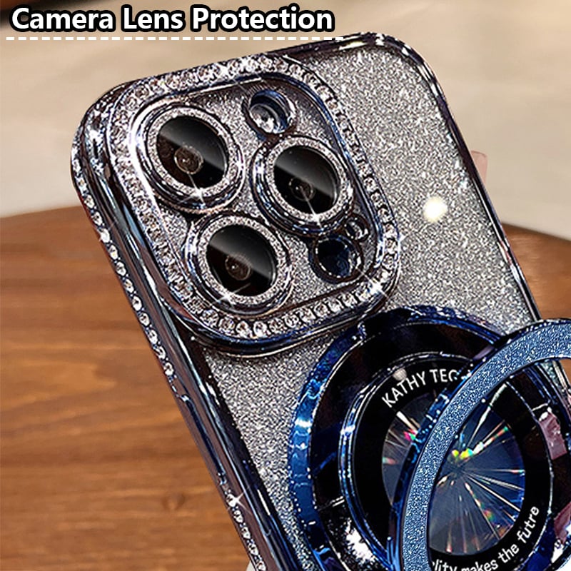 Mágneses iPhone tok csillámos strasszokkal és láthatatlan állvánnyal