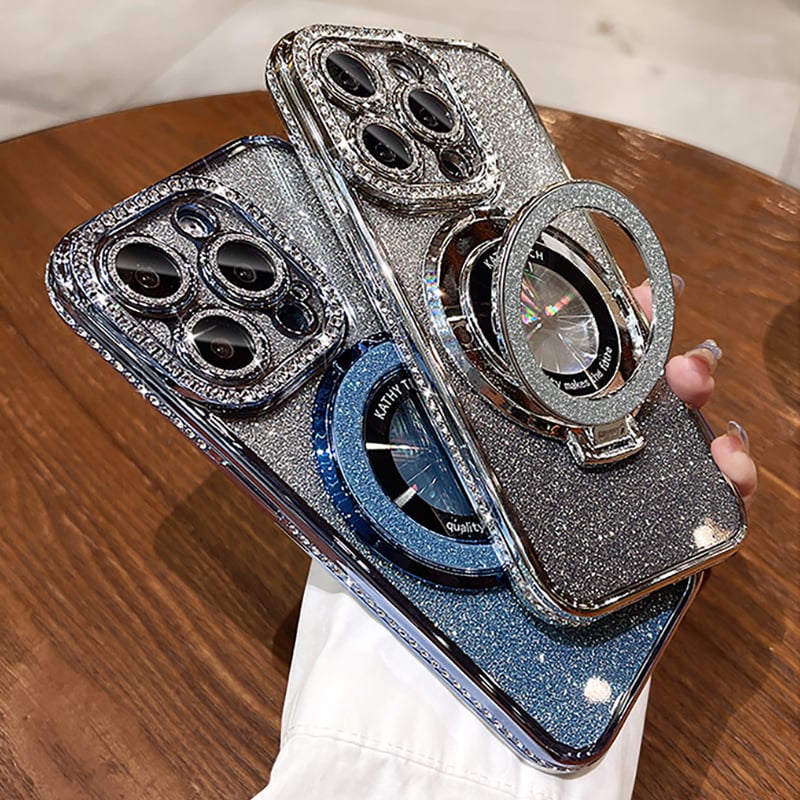 Mágneses iPhone tok csillámos strasszokkal és láthatatlan állvánnyal