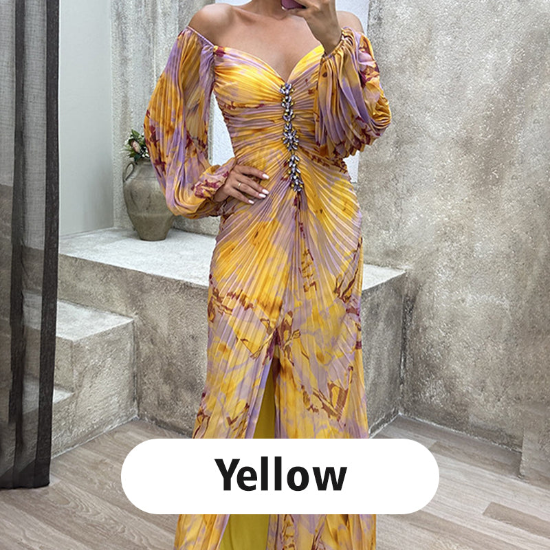 ✨【Karcsúsító Varázsló】Női Pánt nélküli Ruha✨ | Vonzó pánt nélküli dizájn | Rakott részletek | Kivágott hasíték, kényelmes hosszú ujjú