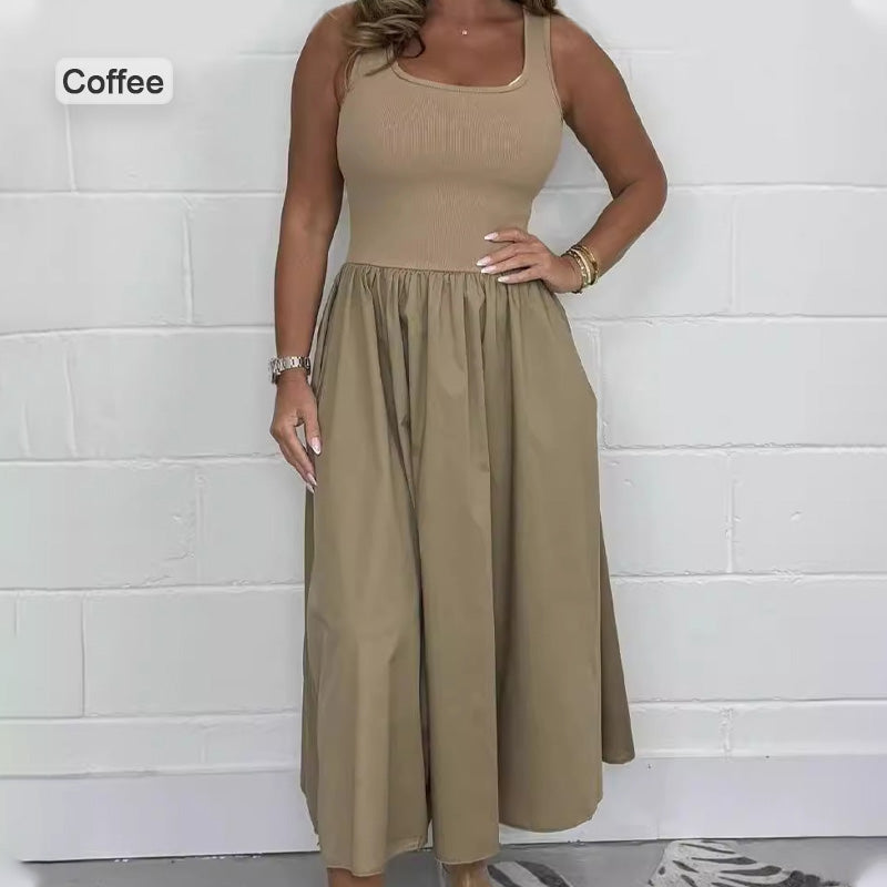 2025🌷Női alkalmi egyszínű egyszínű ujjatlan ruha