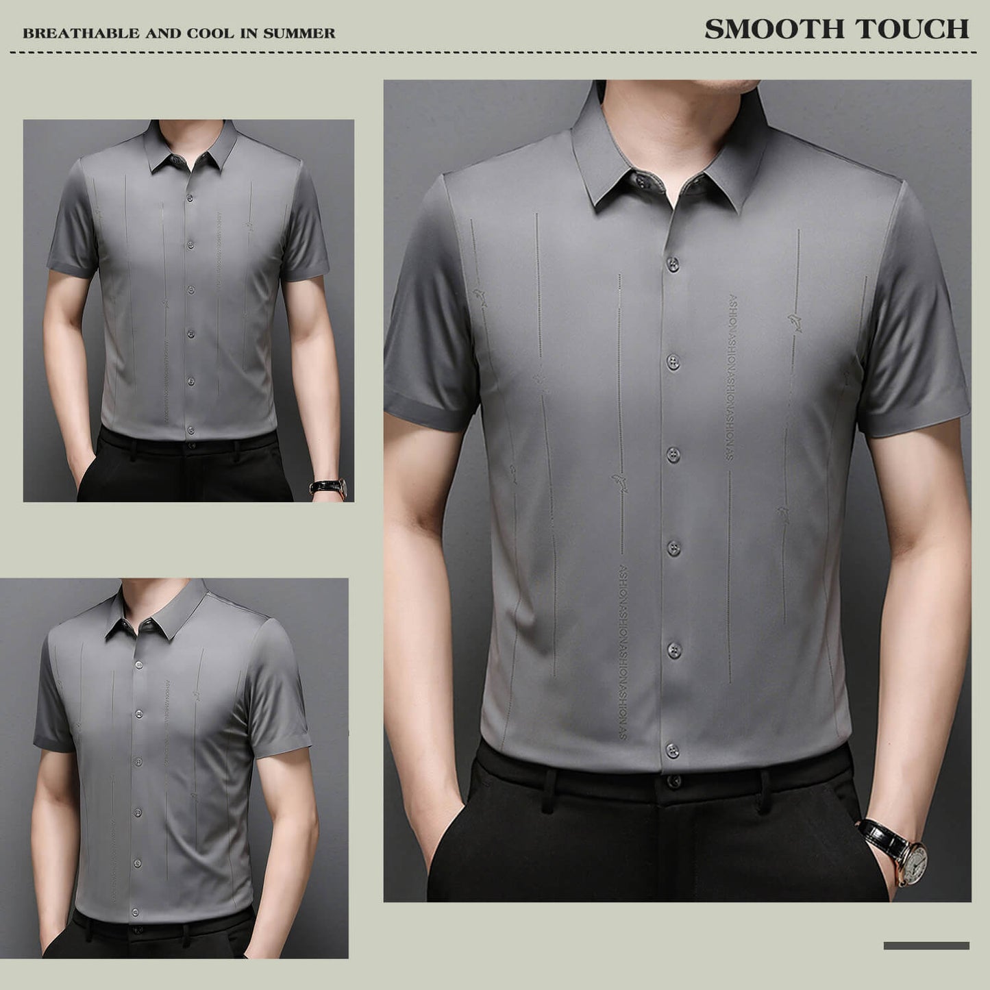 ❄️Férfi gyűrődésálló, nagy nyúlású jégselyem ing