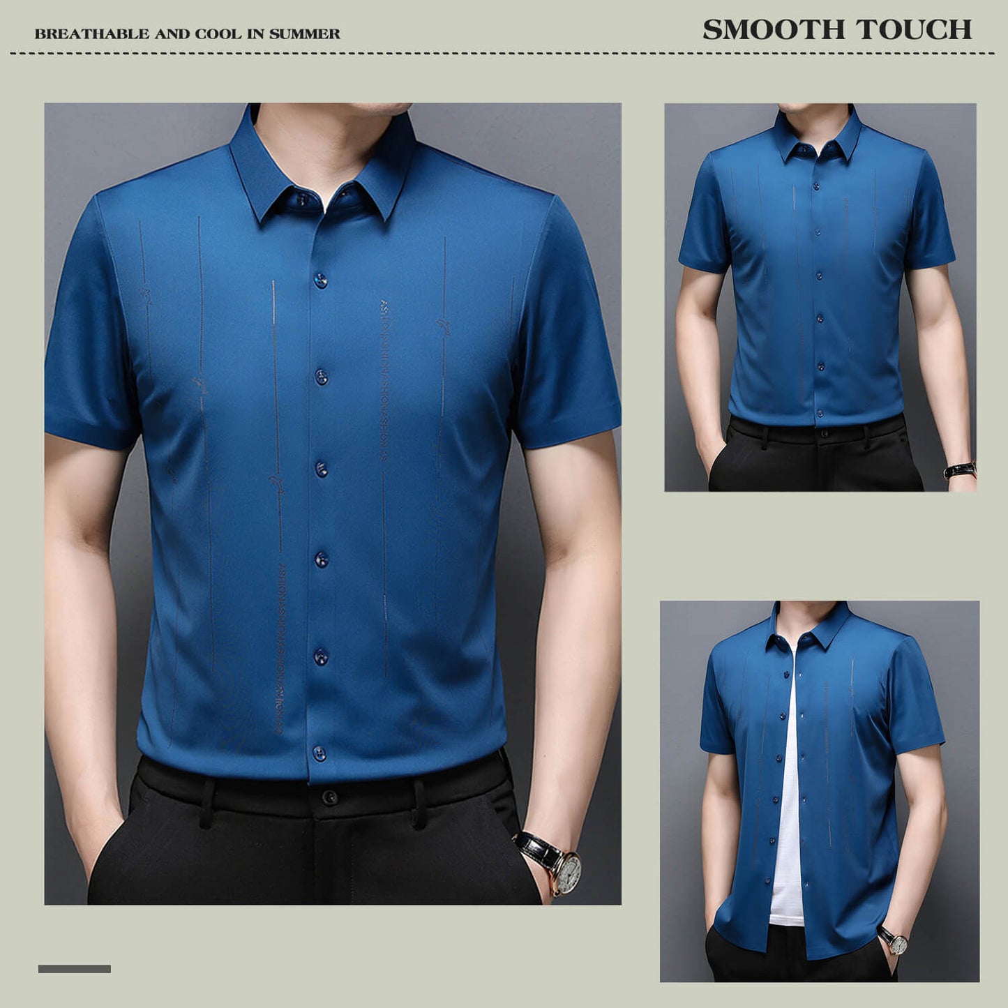 ❄️Férfi gyűrődésálló, nagy nyúlású jégselyem ing