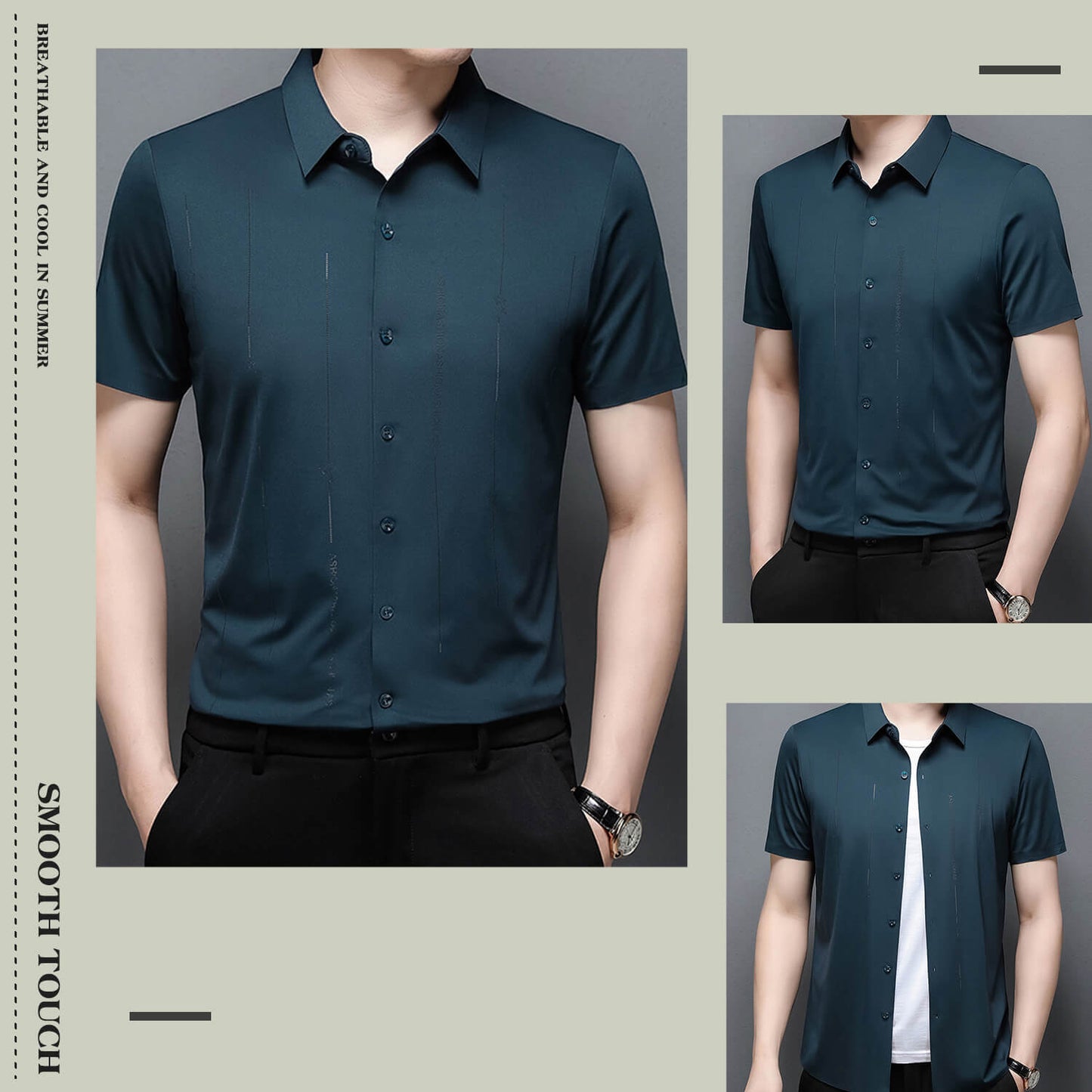 ❄️Férfi gyűrődésálló, nagy nyúlású jégselyem ing