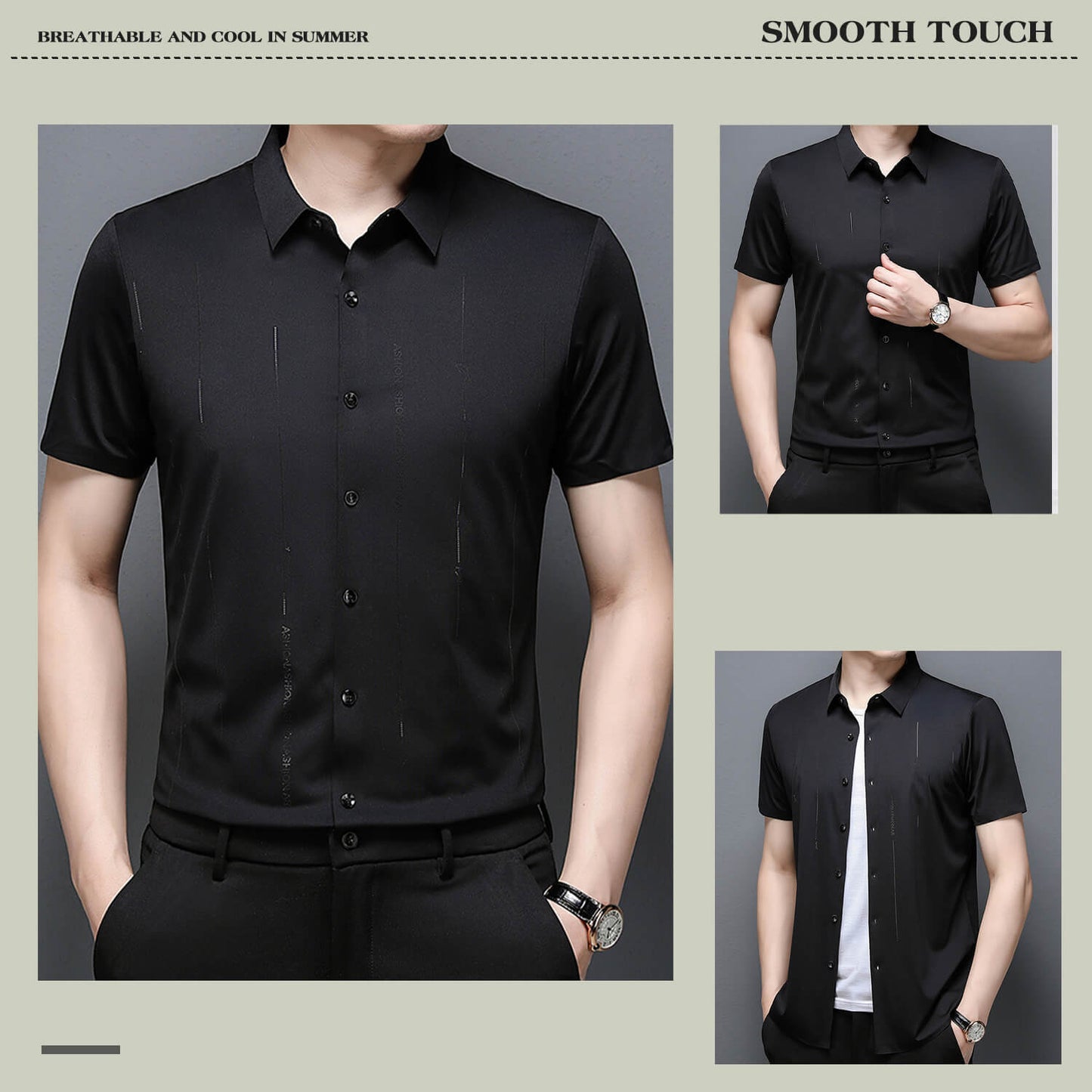 ❄️Férfi gyűrődésálló, nagy nyúlású jégselyem ing