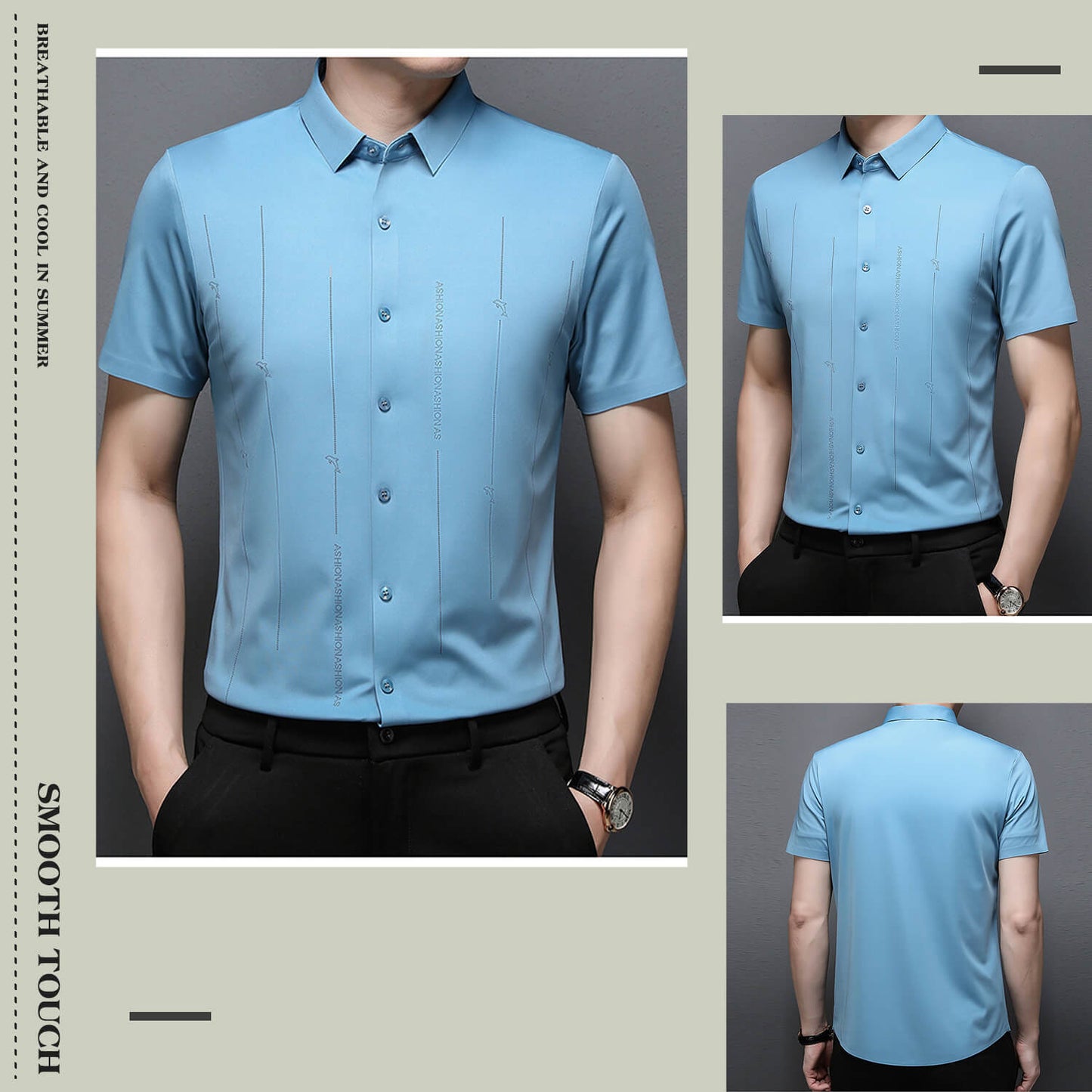 ❄️Férfi gyűrődésálló, nagy nyúlású jégselyem ing