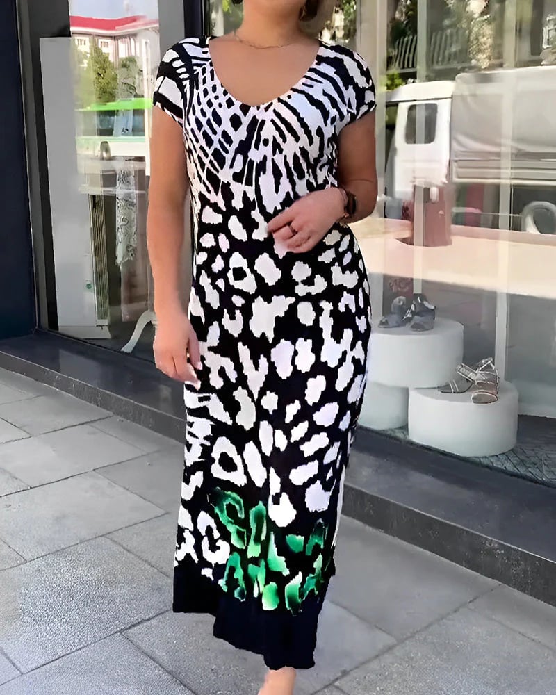 Rövid ujjú szoknya mintával a mindennapi viselethez