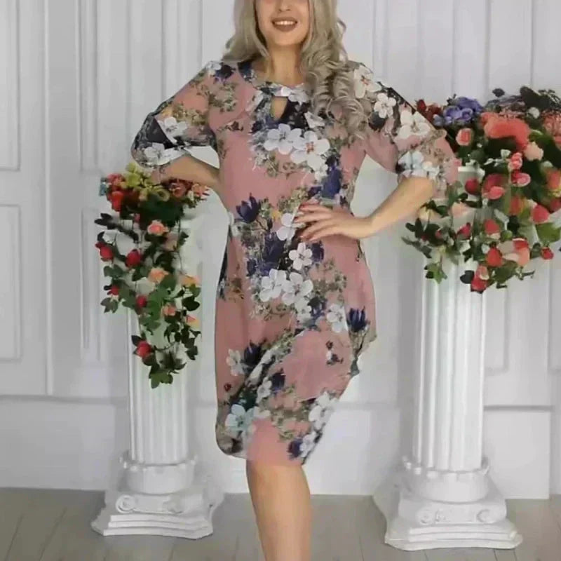 💝Női virágos nyomtatott térdig érő ruha