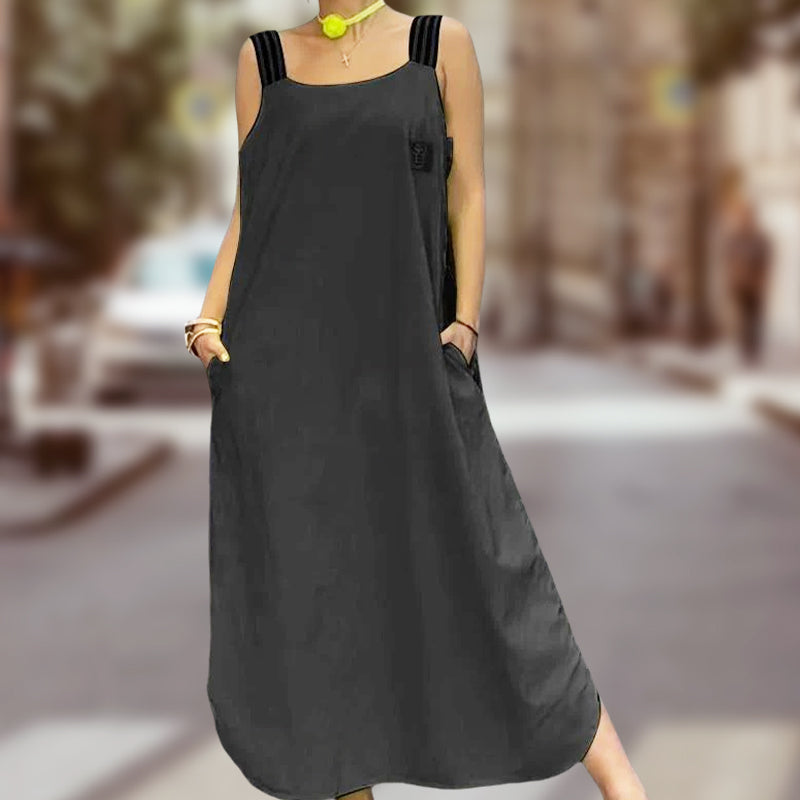 Széles pántos maxi ruha zsebekkel