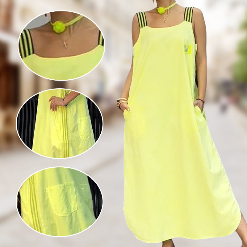 Széles pántos maxi ruha zsebekkel