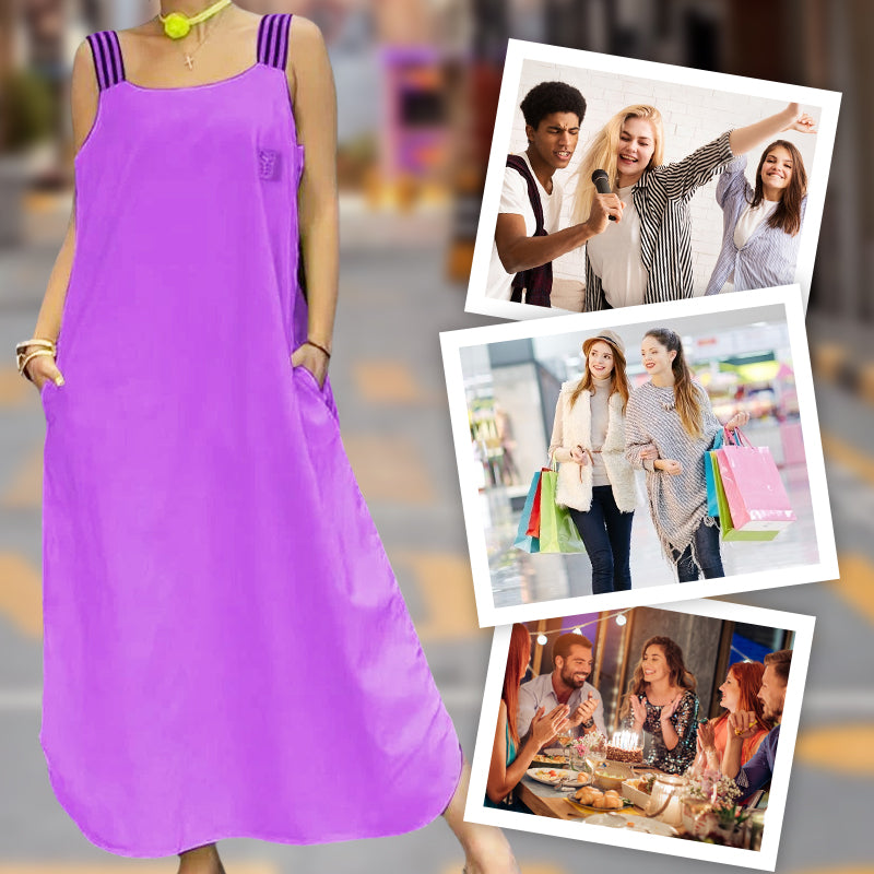 Széles pántos maxi ruha zsebekkel