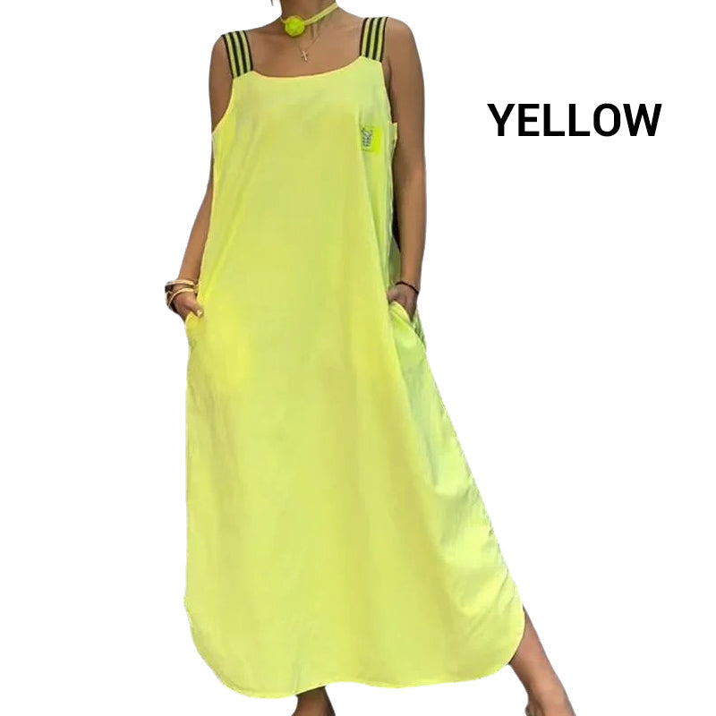 Széles pántos maxi ruha zsebekkel