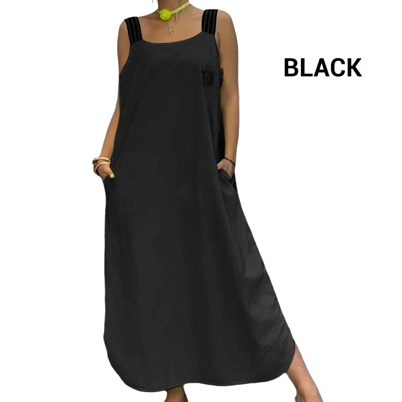 Széles pántos maxi ruha zsebekkel