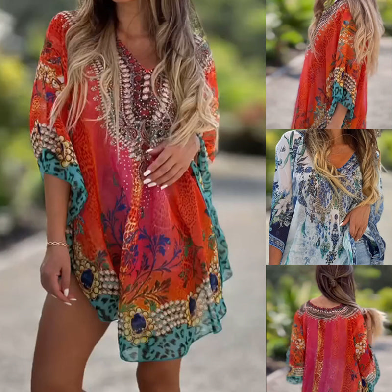 [S-5XL]🥰Cseh bő aszimmetrikus V-nyakú ruha