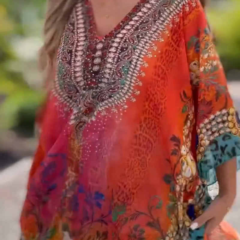 [S-5XL]🥰Cseh bő aszimmetrikus V-nyakú ruha