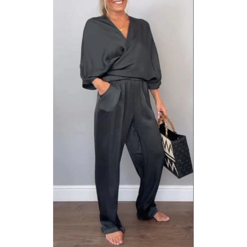 💞💞 Női kétrészes szett, V-nyakú felsővel és nadrággal