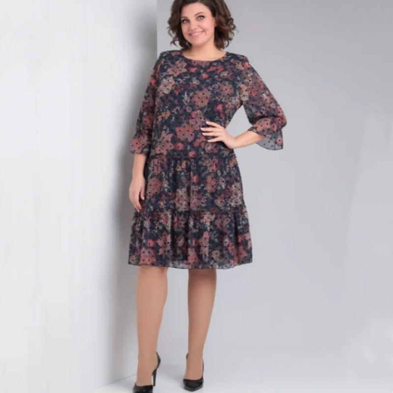 💐Női lezser kerek nyakú mintás ruha