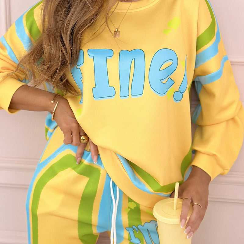 ✨Színes női melegítő szett: pulóver + mintás szabadidőnadrág