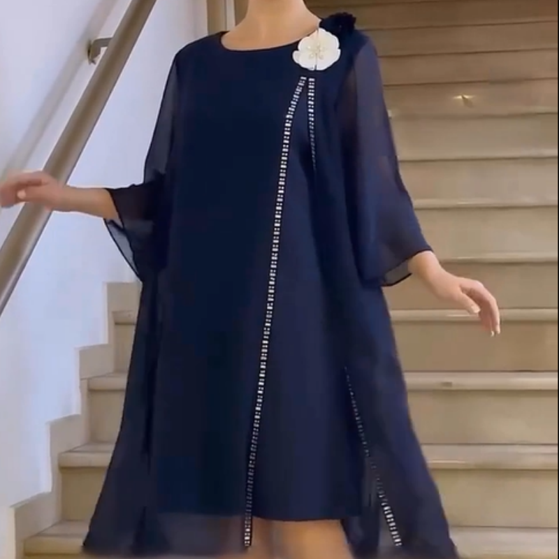 🌸✨【S-4XL】Környakú női hálós ruha virágos díszítéssel