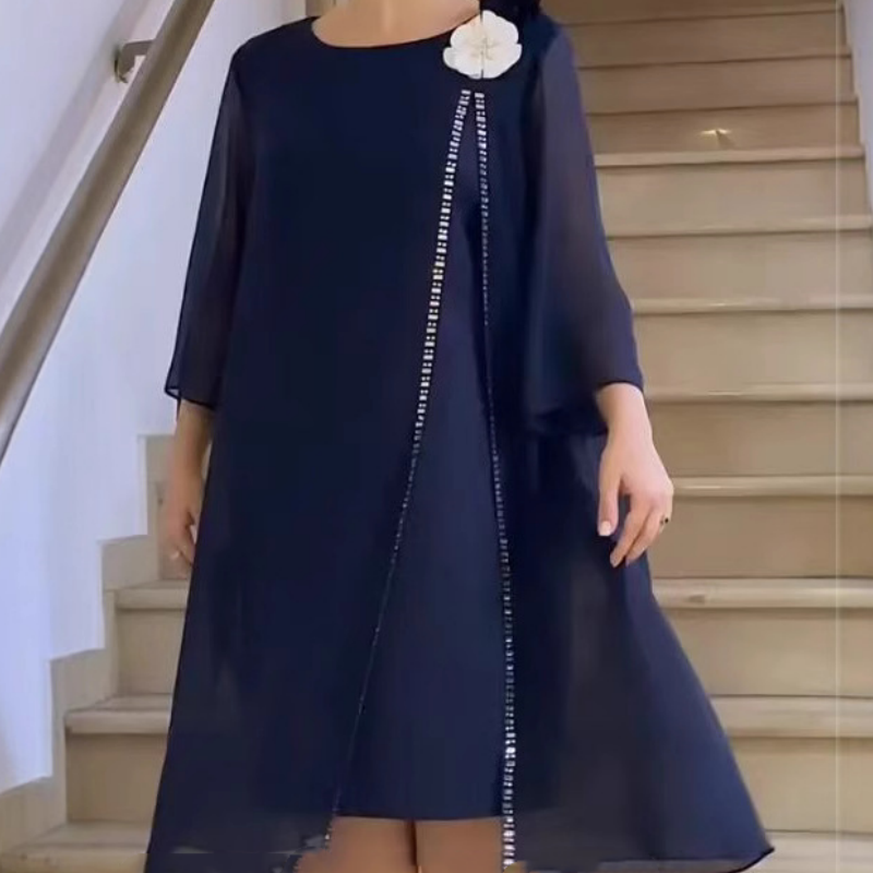 🌸✨【S-4XL】Környakú női hálós ruha virágos díszítéssel