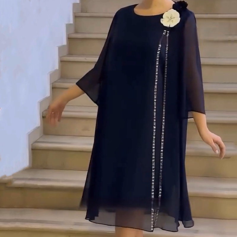 🌸✨【S-4XL】Környakú női hálós ruha virágos díszítéssel