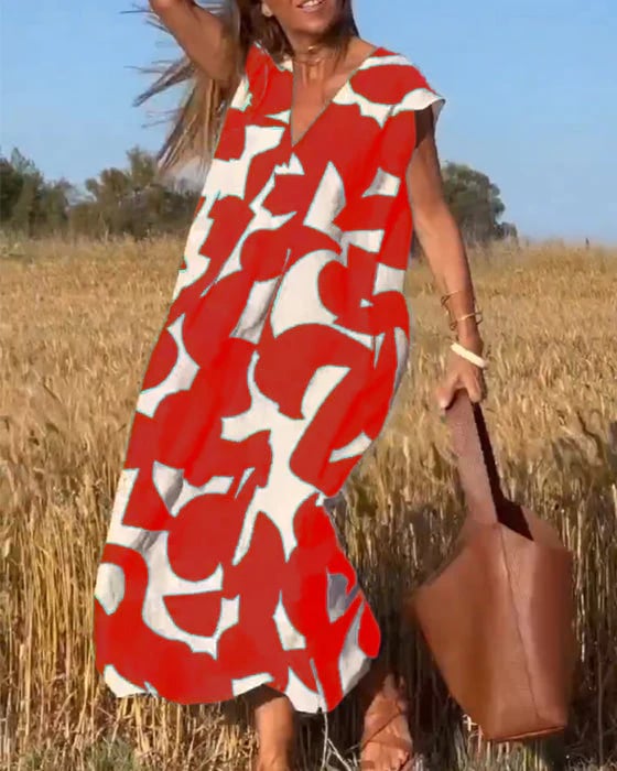 💕Ujjatlan V-nyakú nyomott ruha