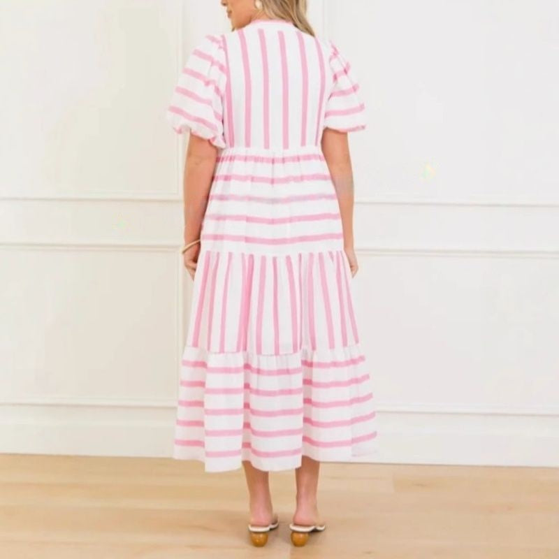 🌸Női nyári csíkos, bő, lezser, rövid ujjú ruha